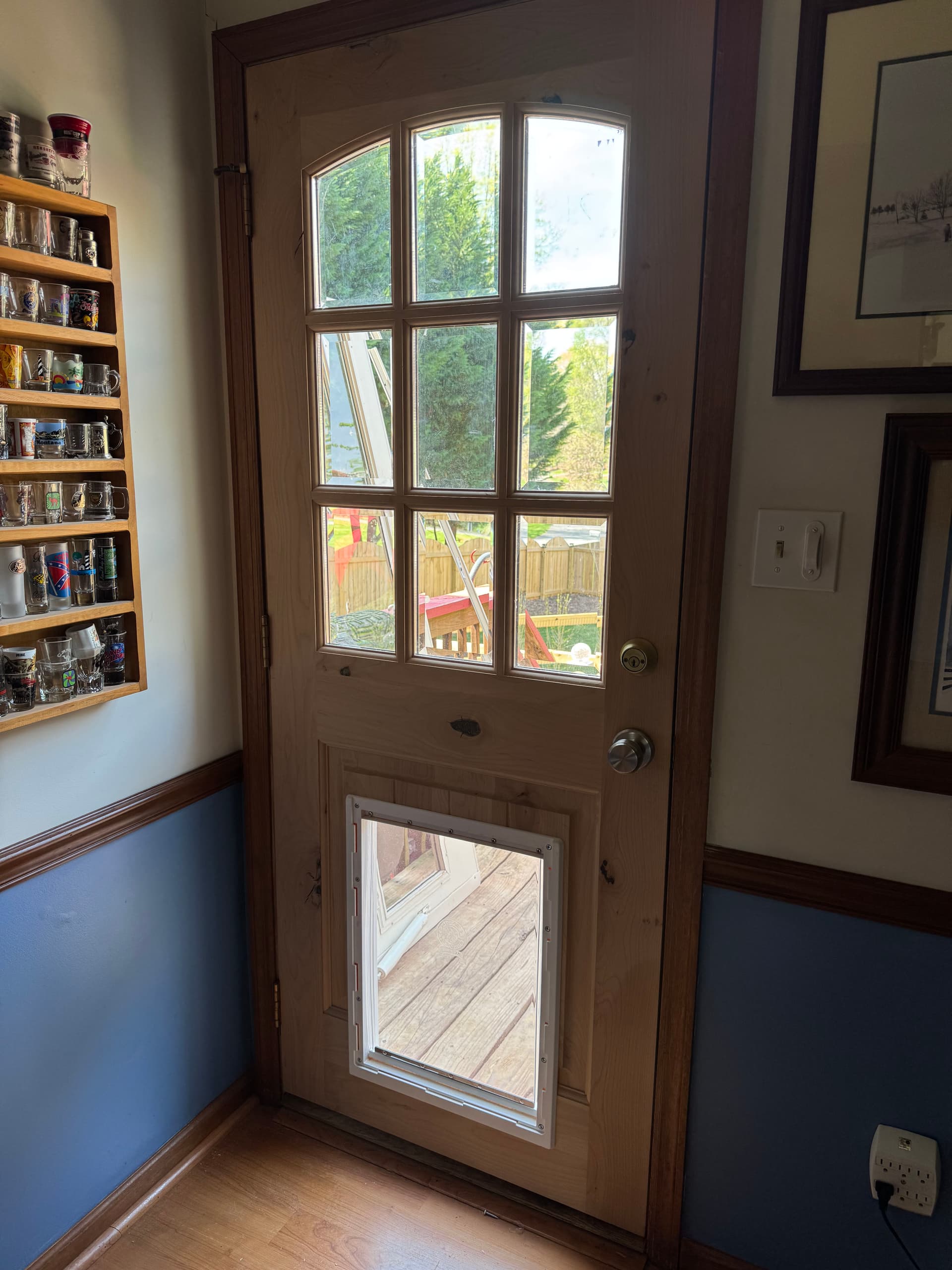Knotty Pine Exterior Door with Built-In Doggy Door in Lewisville NC image
